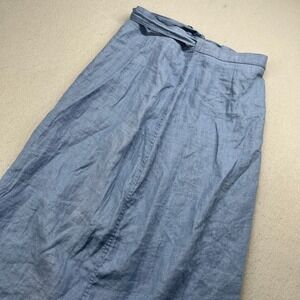 Saks Fifth Avenue Blue 100% Linen Maxi Skirt Size M Coastal Boho Y2K